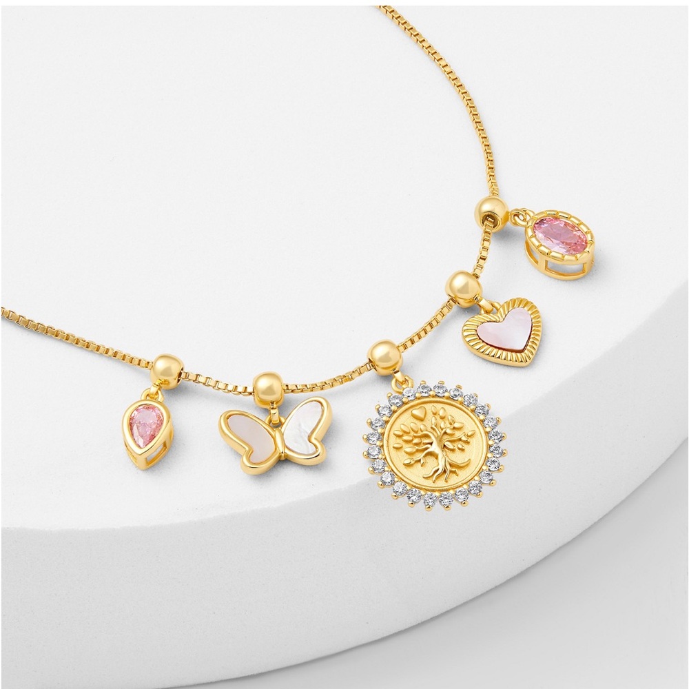 18K Gold Plated & Cubic Zirconia Charm Adjustable Slider Bracelet.